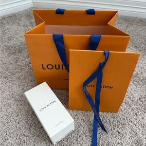 Louis Vuitton Orange Bag with Blue Ribbon and White Box
